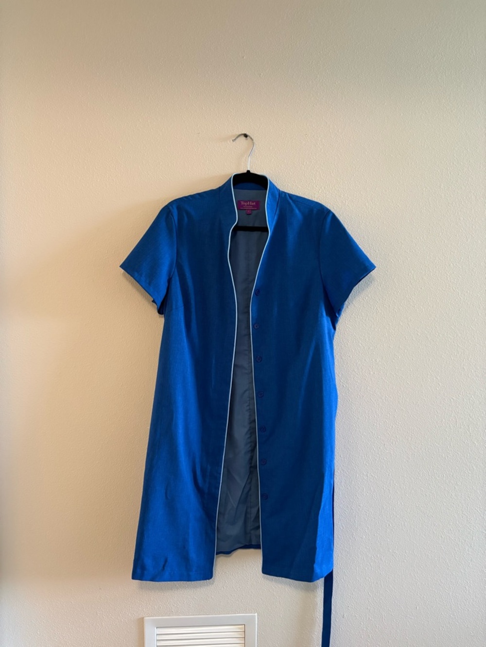 Blue Short-Sleeve Button-Down Dress
